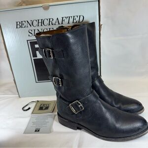 Frye Jayden Moto Black Leather Cuff Buckle Boots size 8.5 with Box